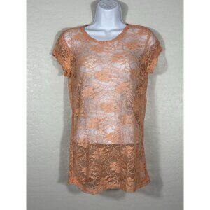 Y2K Cybergoth Sheer Lace Top Tangerine Melt Neon Orange Rave Cyberpunk Large NWT